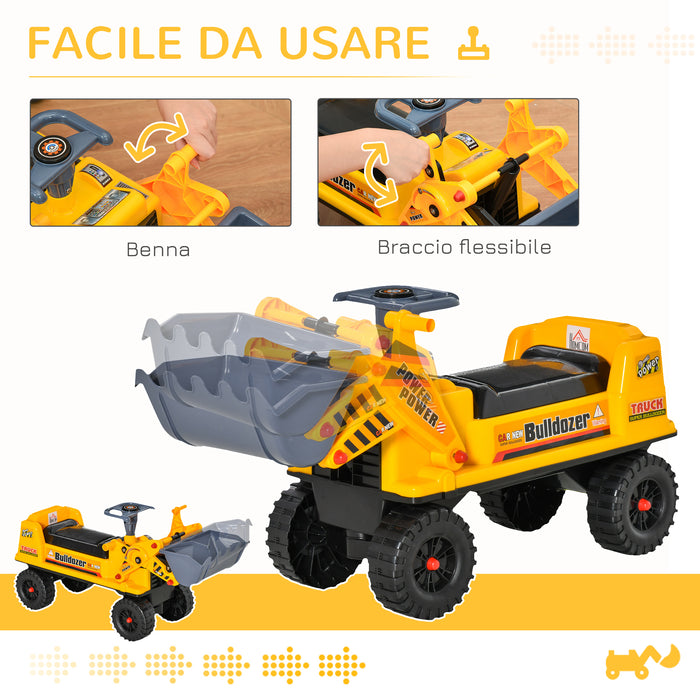 Escavatore Ruspa Cavalcabile 70x26x37 cm per Bambini Giallo