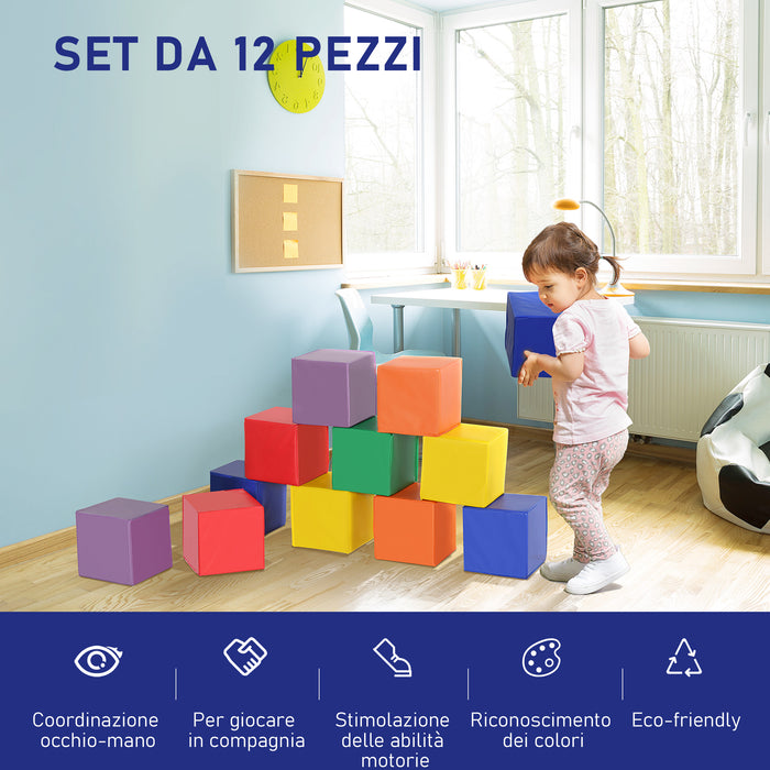 Set 12 Cubi Morbidi per Bambini 20x20x20 cm Multicolore