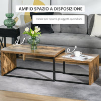 Set 2 Tavolini Bassi Impilabili in MDF e Metallo Marrone