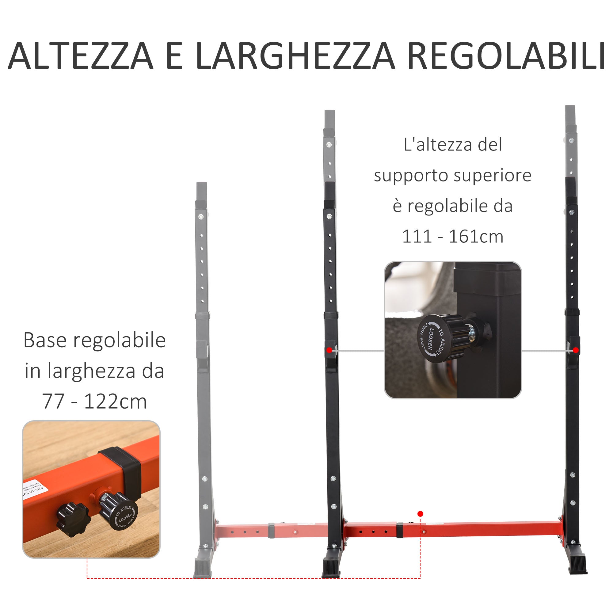 Supporto per Bilanciere Regolabile in Altezza in Acciaio Nero e Rosso