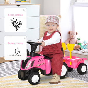 Trattore Cavalcabile con Rimorchio 91x29x44 cm per Bambini Rosa