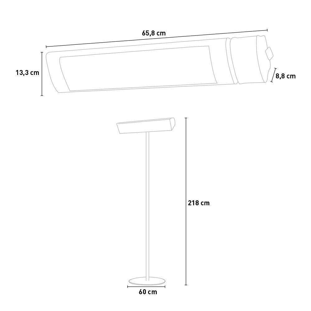 Stufa Elettrica ad Infrarossi Lampione da Esterno 2000W Sined Caldo IRB Nero e Silver