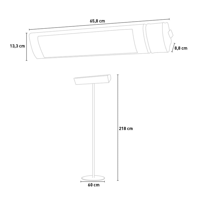 Stufa Elettrica ad Infrarossi Lampione da Esterno 2000W Sined Caldo IRB Nero e Silver