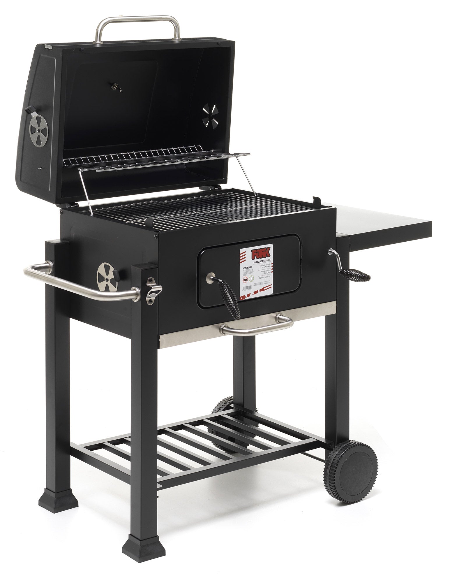 Barbecue a Carbone Carbonella 114x67x107 cm con Griglia in Acciaio Inox Nero