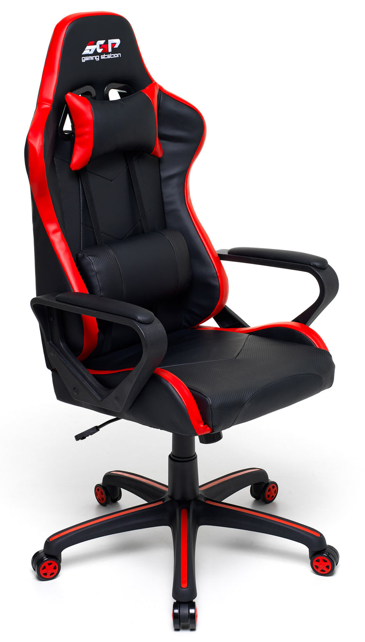 Sedia da Gaming Ergonomica 63x63x126 cm in Similpelle Nero e Rossa