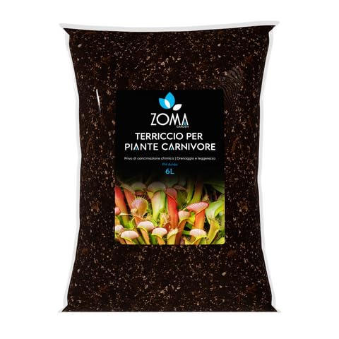 Zoma Terriccio Piante Carnivore di Qualità Superiore, Terra Per Piante carnivore con pura Torba acida Di Sfagno già Idratata, Perlite espansa, Bark, Sfagno cileno e Quarzite. Sacco 6 LT