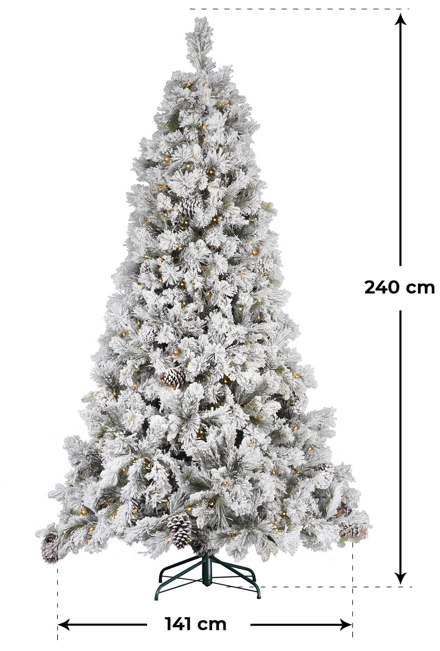 Albero di Natale Artificiale Innevato 240 cm 80 Rami 420 Luci LED Pino del Gargano Verde