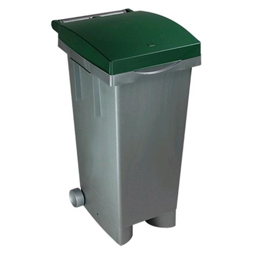 Bidone Pattumiera In Plastica Quadro Con Ruote Coperchio Verde 80 Lt.