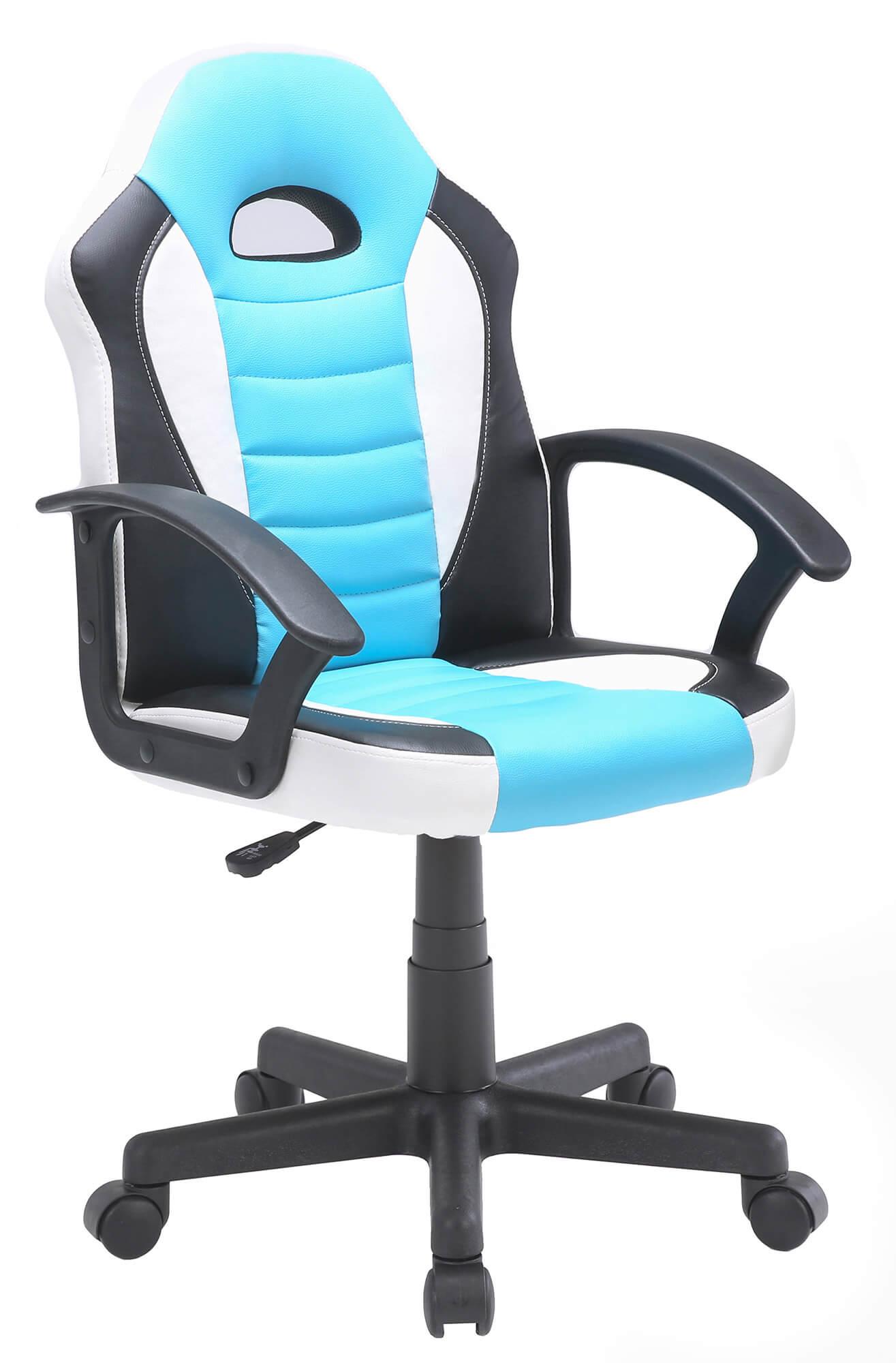 Sedia da Gaming Ergonomica per Bambini 55x56x99,5 cm in Similpelle Bianca e Azzurra