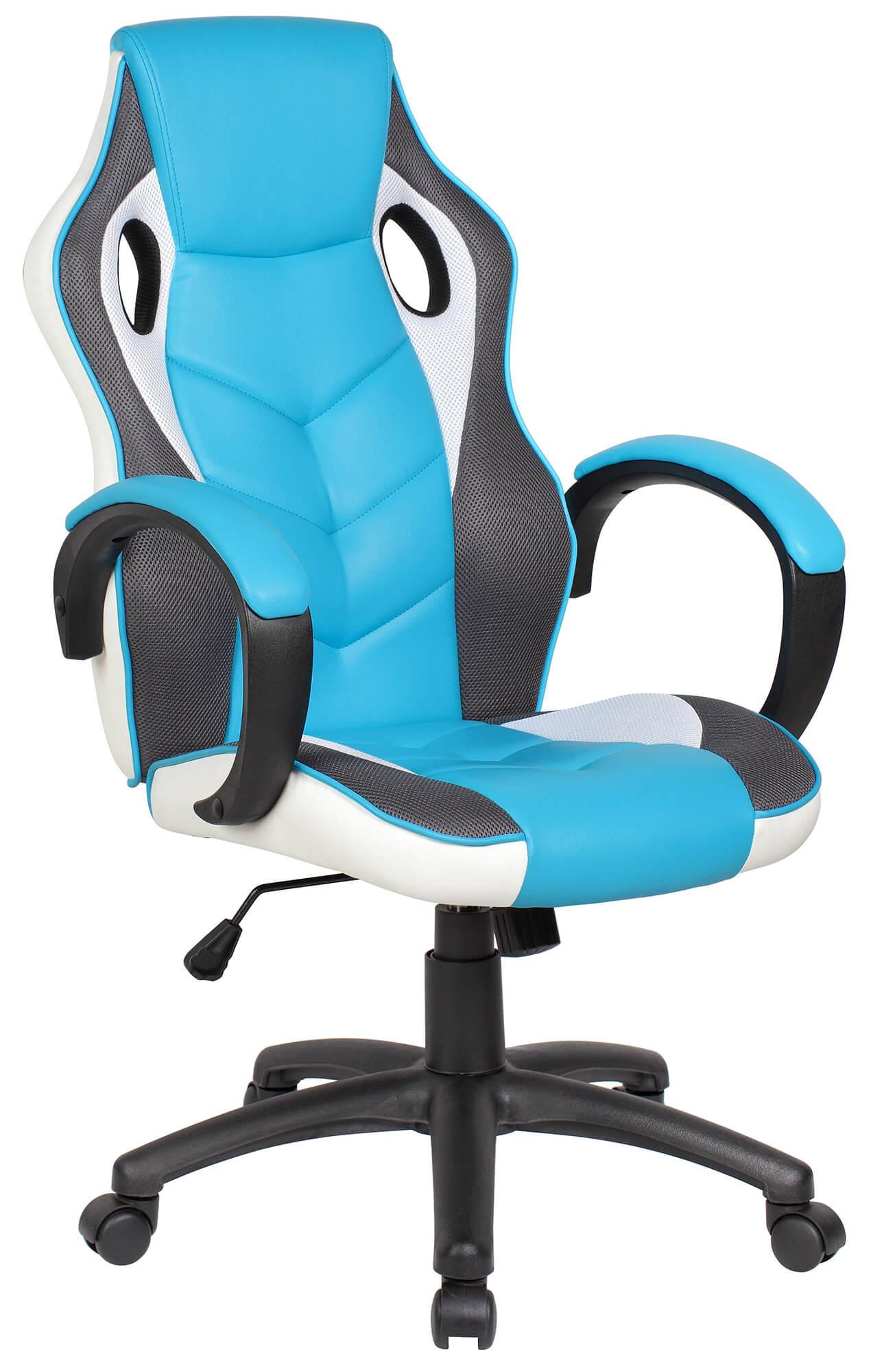 Sedia da Gaming Ergonomica 61x66x116 cm in Similpelle Bianca e Azzurra