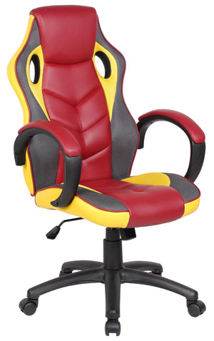 Sedia da Gaming Ergonomica 61x66x116 cm in Similpelle Granata e Gialla