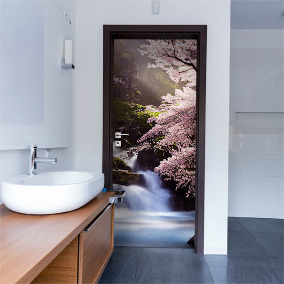 Decorazione per Porta Autoadesiva Facile da Applicare 210x83 cm Door Cover Flowering Stream