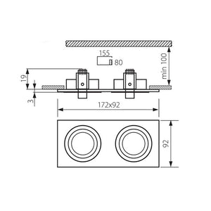 Portafaretto argentato rettangolare incasso 155x80mm 2 lampade orientabili GU10