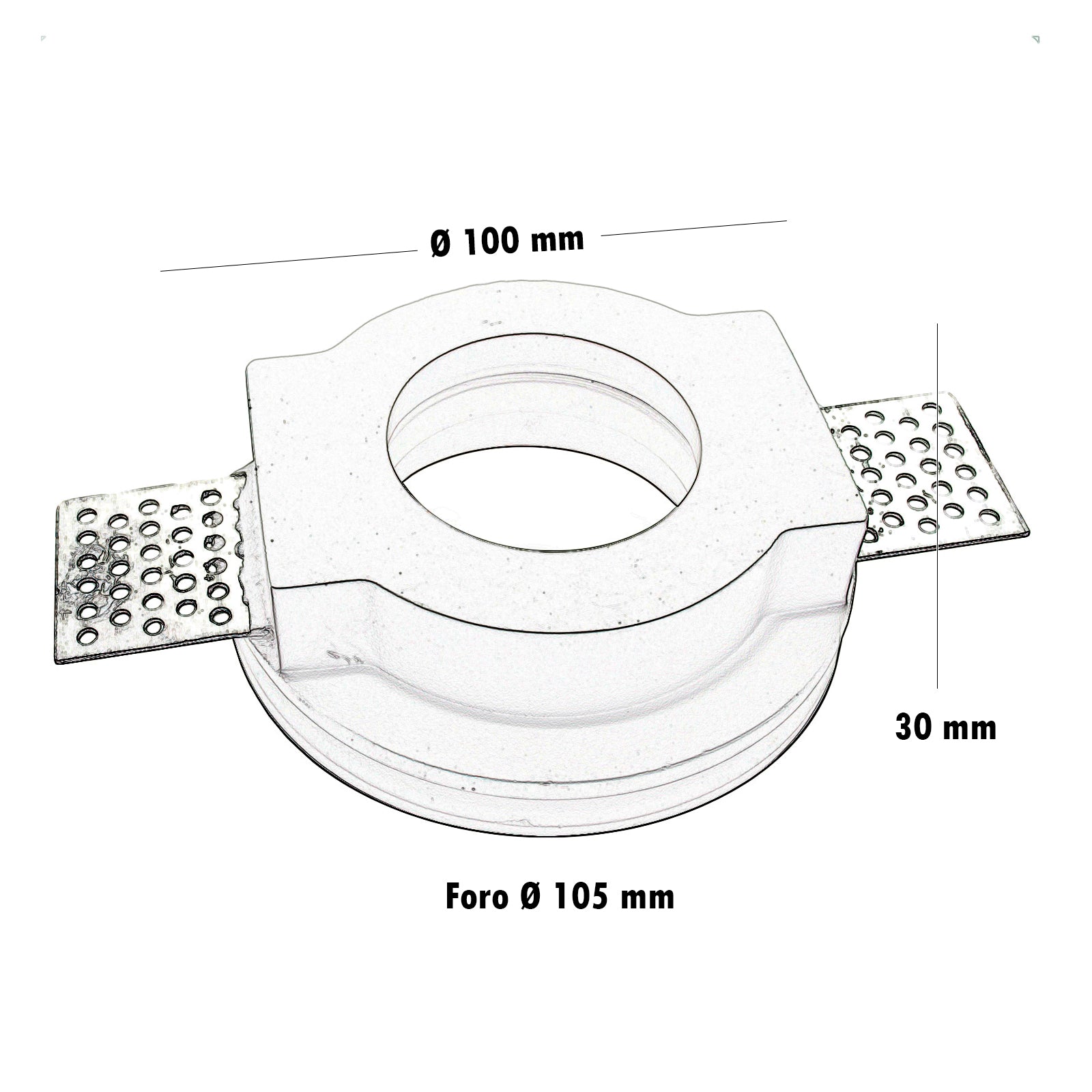 Porta faretto tondo gesso incasso scomparsa foro 10cm supporto lampada LED GU10