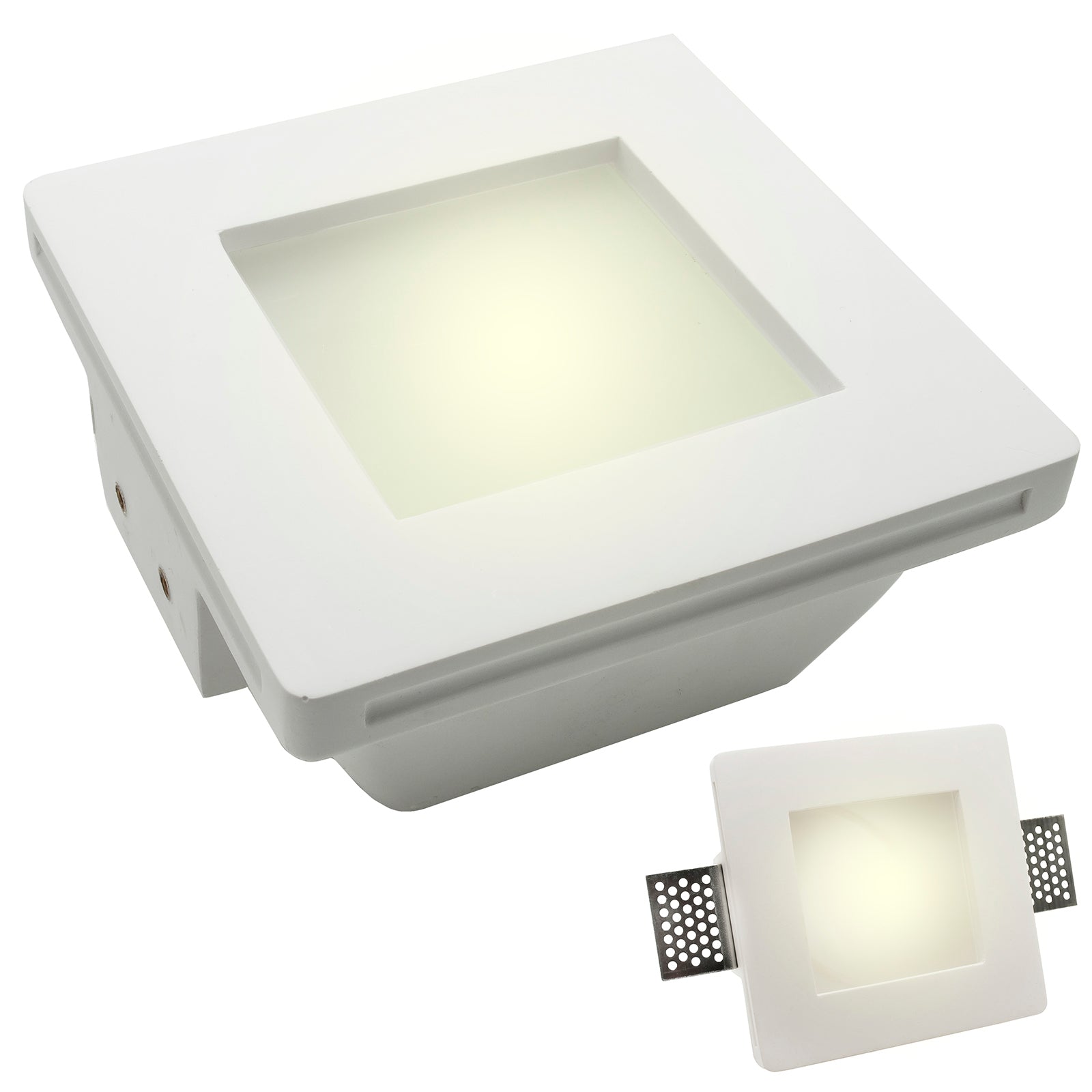 Faretto gesso scomparsa lampada led 8W incasso quadrato vetro satinato gu10 LUCE 3000K