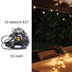 Catena di Lampadine 10 Metri E27 Impermeabile IP65 LED Luci Esterne Catena Luci per Esterno 230V COLORE NERO