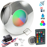 Faretto incasso IP65 Led cromoterapia box doccia bagno RGB 3W 12V alimentatore COLORE SILVER CROMATO