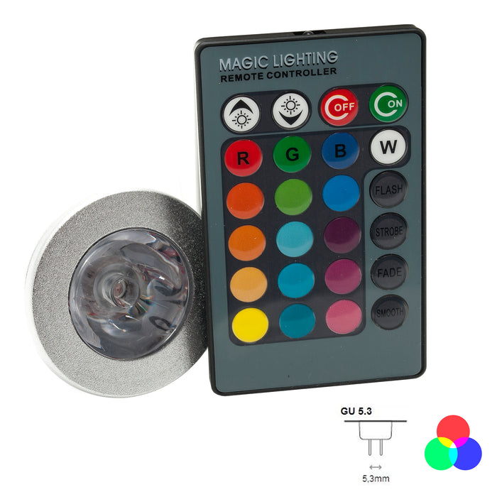 Faretto incasso IP65 Led cromoterapia box doccia bagno RGB 3W 12V alimentatore COLORE SILVER SPAZZOLATO