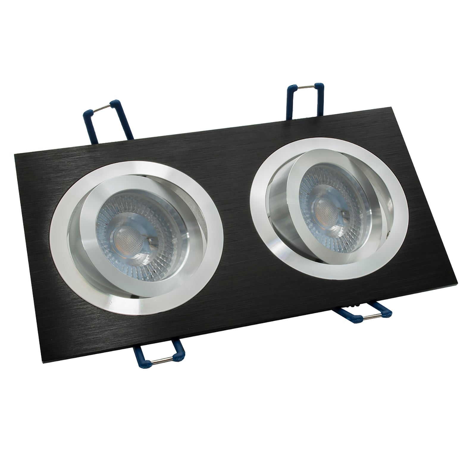 Faretto rettangolare 2 lampade LED 10W orientabile incasso luce diffusa GU10 NERO LUCE 3000K