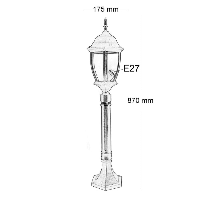 Lampione lanterna lampioncino da giardino per esterno modello New York 87cm IP44 attacco E27 230V COLORE NERO