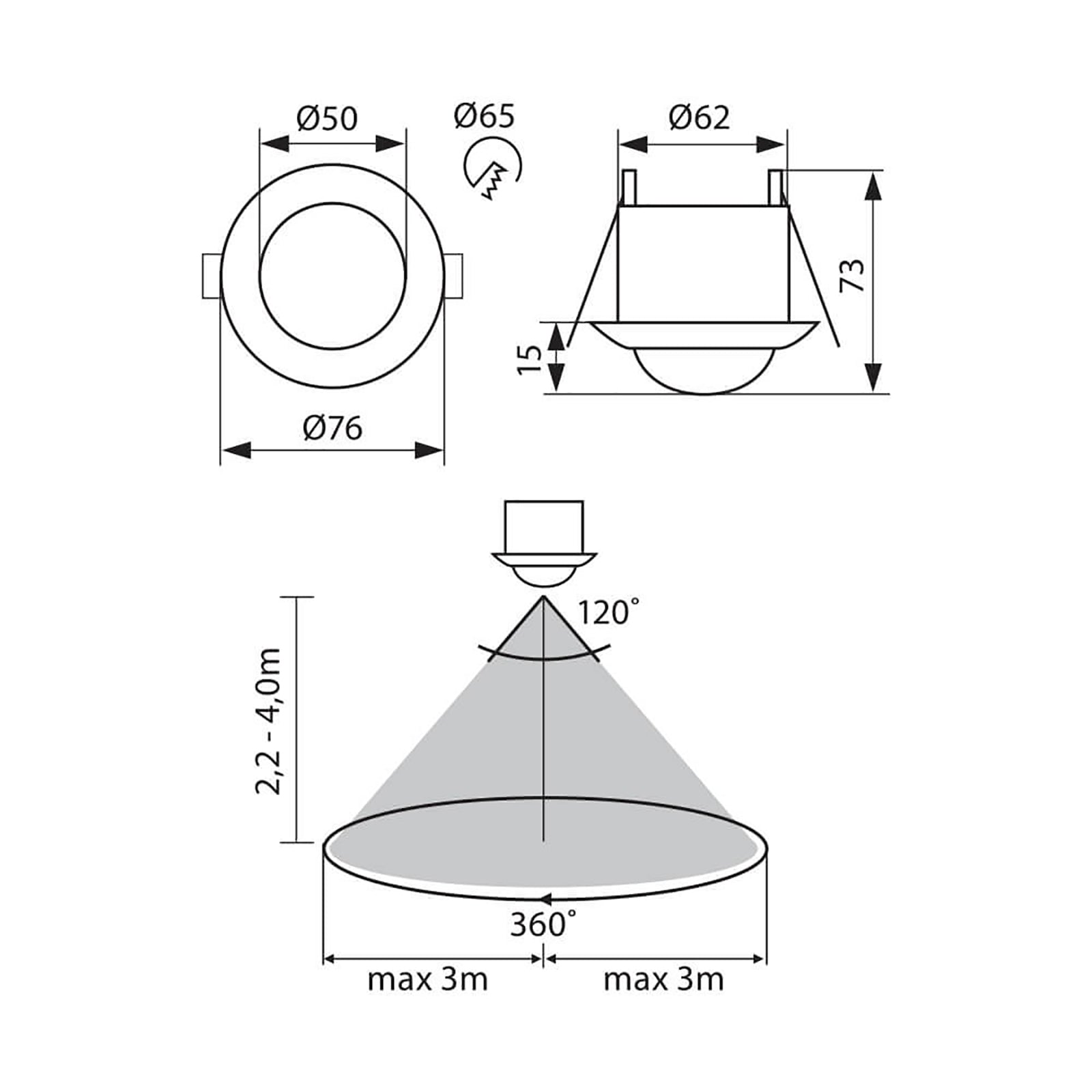 Sensore movimento incasso soffitto rilevatore presenza 360 gradi per lampade porte cancelli