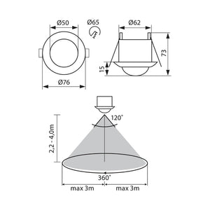 Sensore movimento incasso soffitto rilevatore presenza 360 gradi per lampade porte cancelli