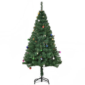 Albero di Natale Artificiale 150 cm con Palline e Decorazioni Verde