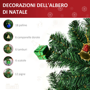 Albero di Natale Artificiale 150 cm con Palline e Decorazioni Verde