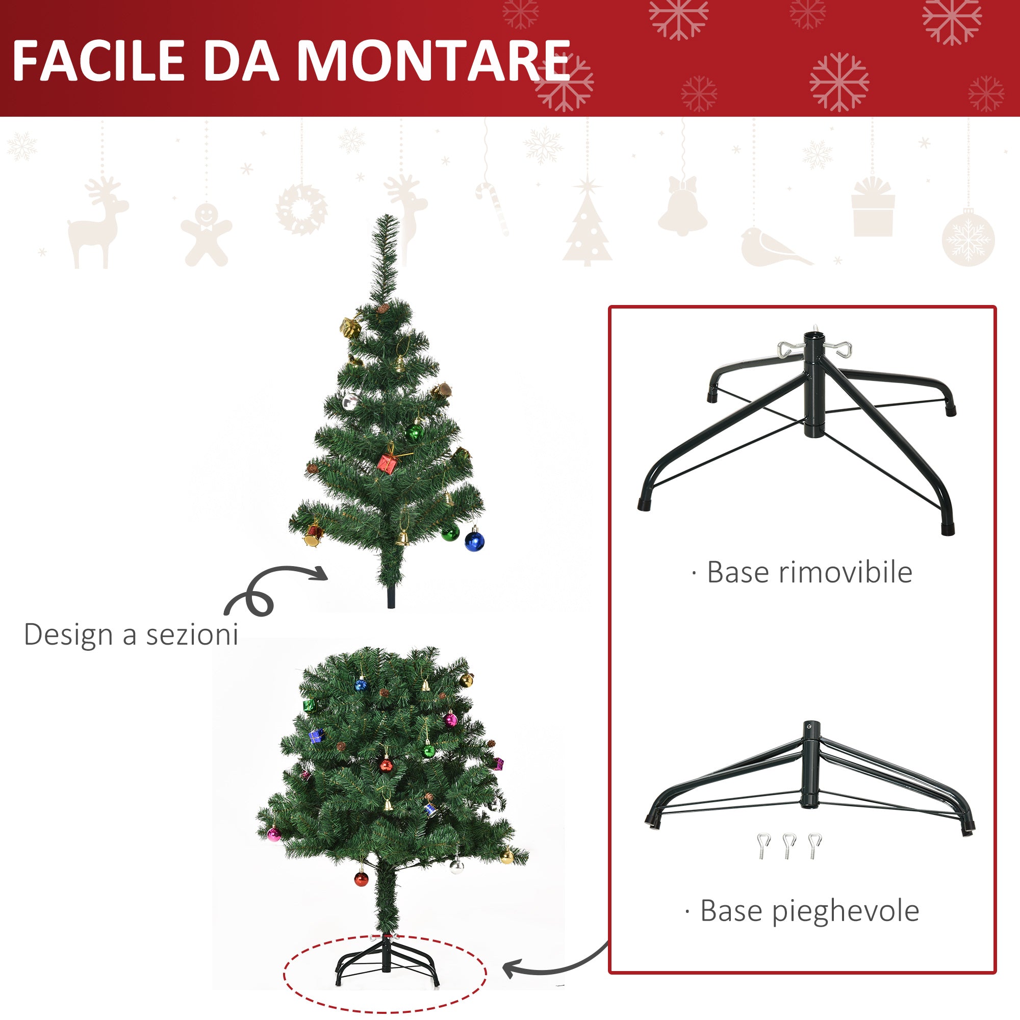 Albero di Natale Artificiale 150 cm con Palline e Decorazioni Verde