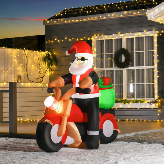 Babbo Natale Gonfiabile 180x90x165 cm con Motocicletta e Luci LED Multicolore