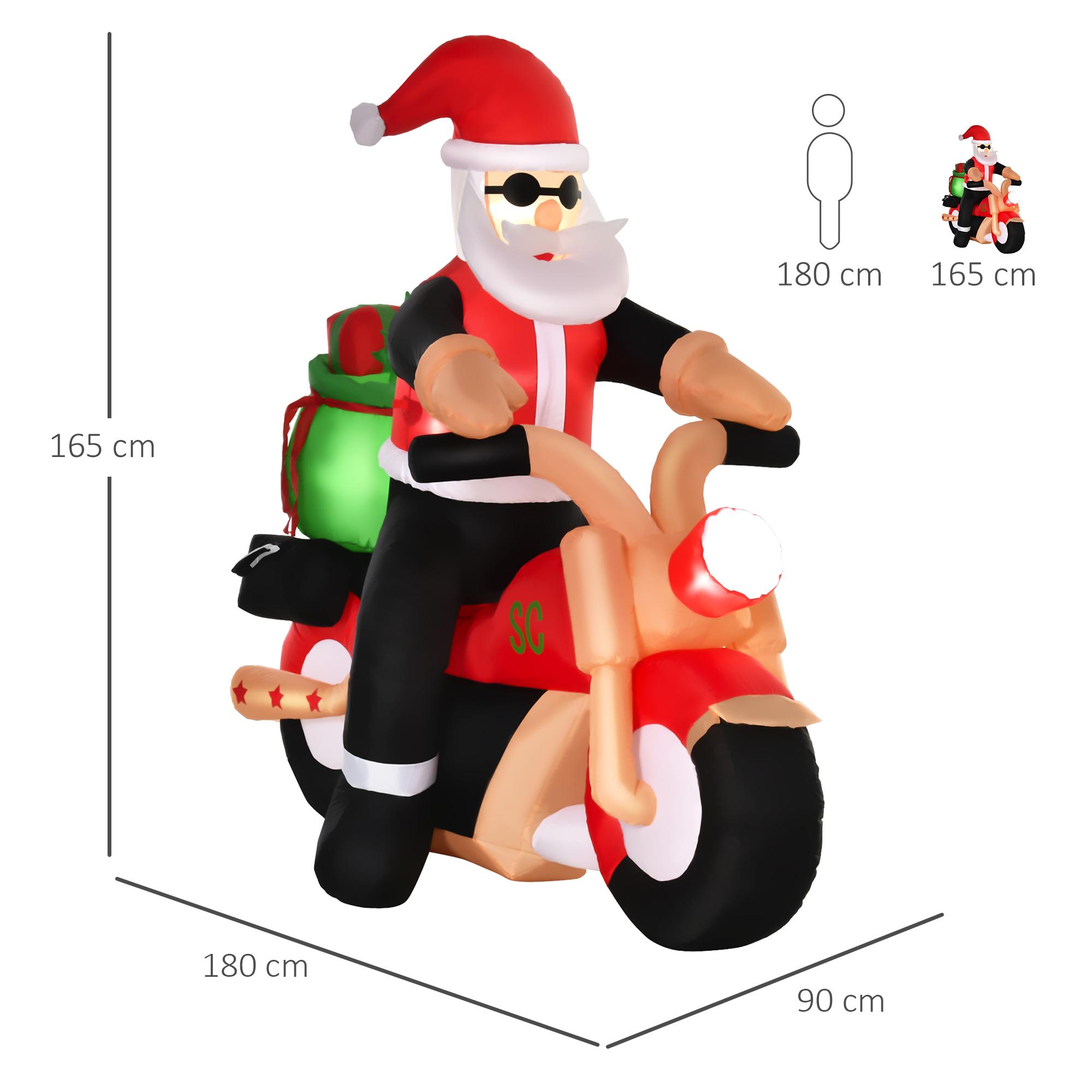 Babbo Natale Gonfiabile 180x90x165 cm con Motocicletta e Luci LED Multicolore