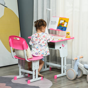 Banco Scuola con Sedia per Bambini con Lampada LED e Leggio Rosa