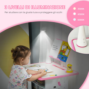 Banco Scuola con Sedia per Bambini con Lampada LED e Leggio Rosa