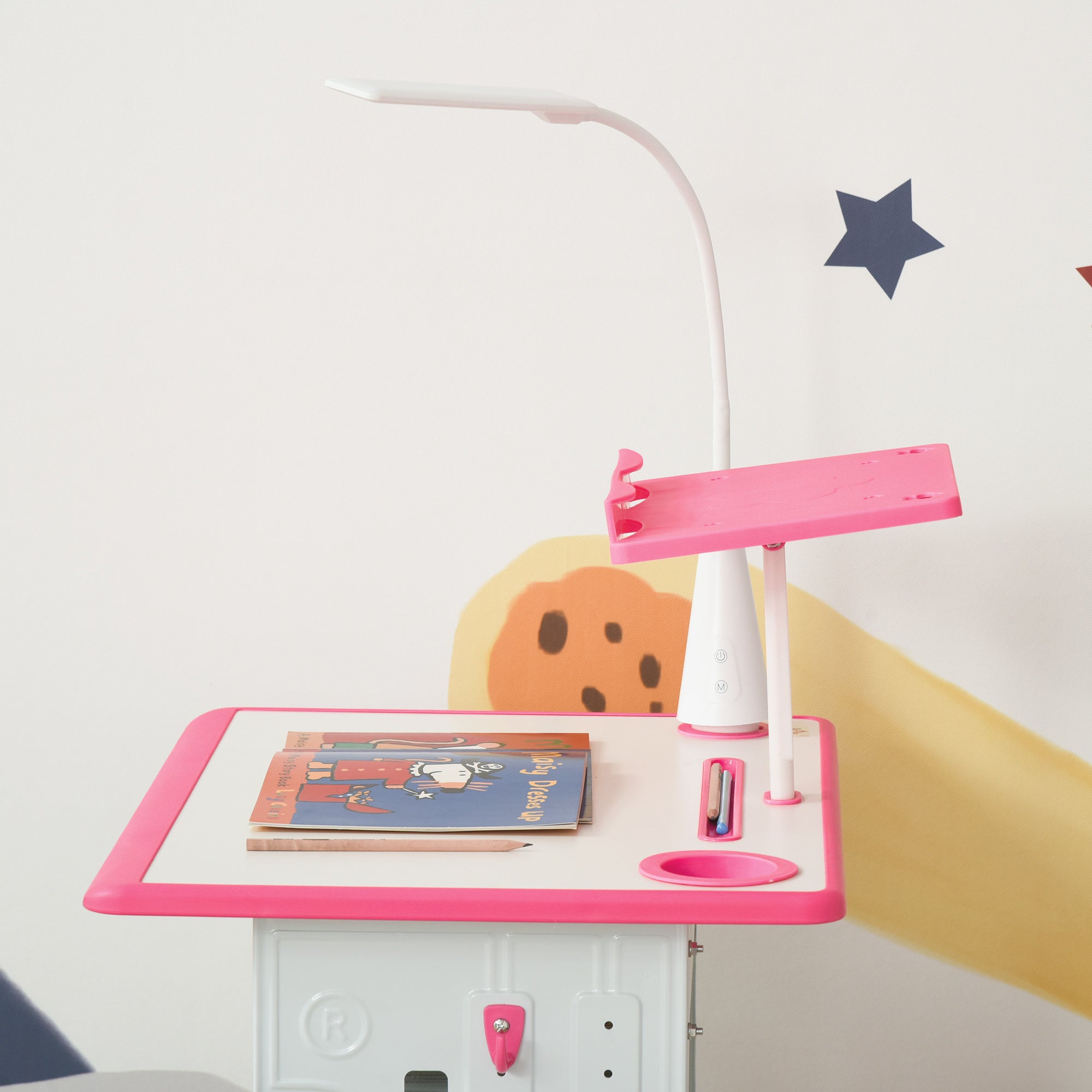 Banco Scuola con Sedia per Bambini con Lampada LED e Leggio Rosa