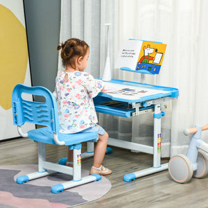 Banco Scuola con Sedia per Bambini con Lampada LED e Leggio Blu