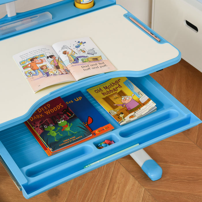 Banco Scuola con Sedia per Bambini con Lampada LED e Leggio Blu