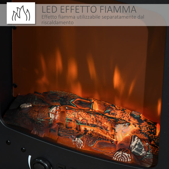 Camino Elettrico da Pavimento 39x26x54,8 cm Effetto Fiamma 1800W Nero