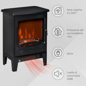 Camino Elettrico da Pavimento 39x26x54,8 cm Effetto Fiamma 1800W Nero