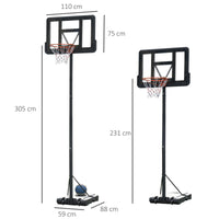 Canestro Basket da Esterno Altezza Regolabile 231-305 cm in Acciaio con Ruote Nero