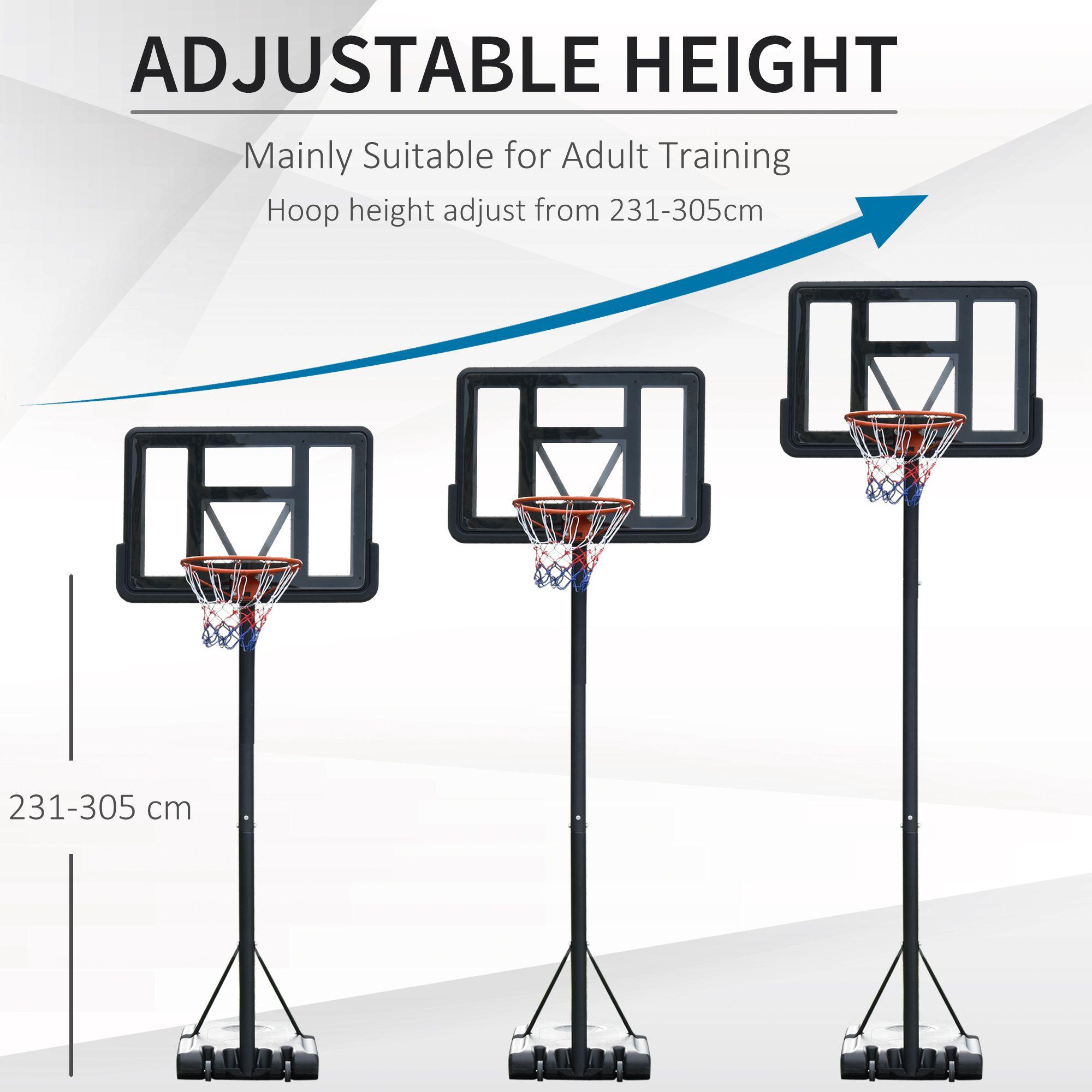 Canestro Basket da Esterno Altezza Regolabile 231-305 cm in Acciaio con Ruote Nero