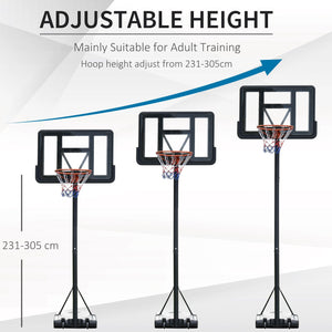 Canestro Basket da Esterno Altezza Regolabile 231-305 cm in Acciaio con Ruote Nero