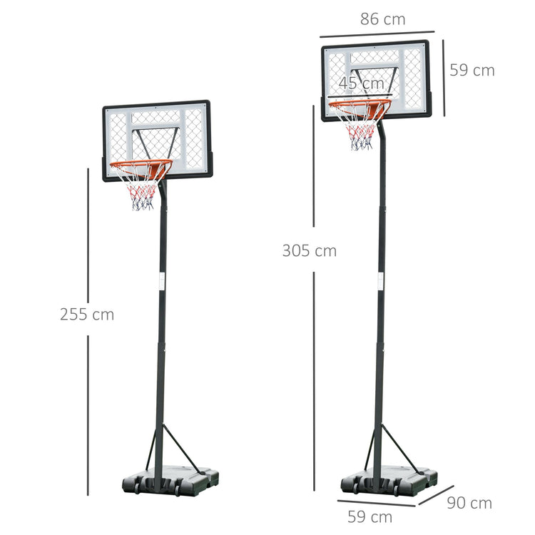 Canestro Basket da Esterno Altezza Regolabile 302-352 cm in Acciaio con Ruote Nero