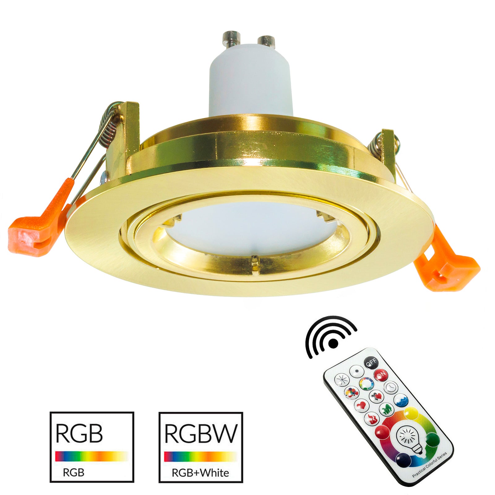 Faretto rotondo dorato incasso 80mm lampada LED GU10 RGBW luce multicolore