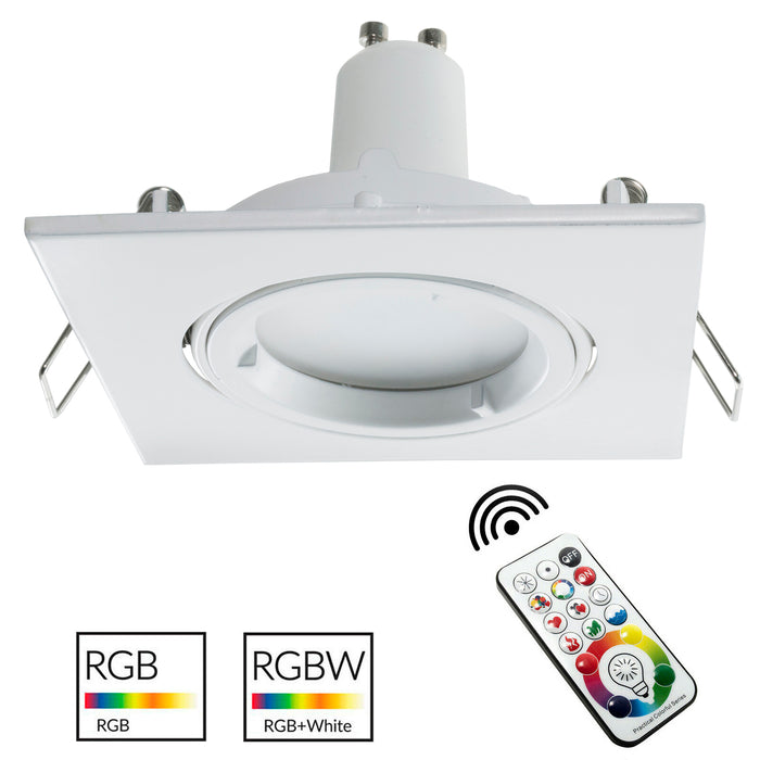 Faretto quadrato bianco incasso 80mm lampada LED GU10 RGBW effetti luce colorata