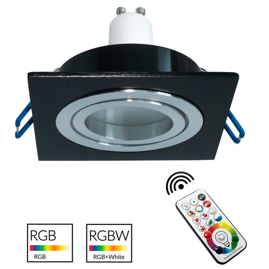 Faretto LED  GU10 incasso 80mm quadrato nero lampadina colorata giochi luce RGBW