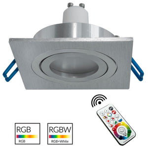 Faretto LED incasso 80mm quadrato silver lampada  GU10 effetti luce colorata LUCE RGBW 6000K