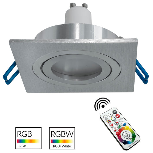 Faretto LED incasso 80mm quadrato silver lampada  GU10 effetti luce colorata LUCE RGBW 6000K