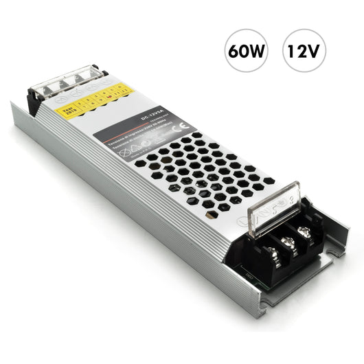 Alimentatore slim 60W trasformatore da 230V a 12V 5A strisce luci LED telecamere