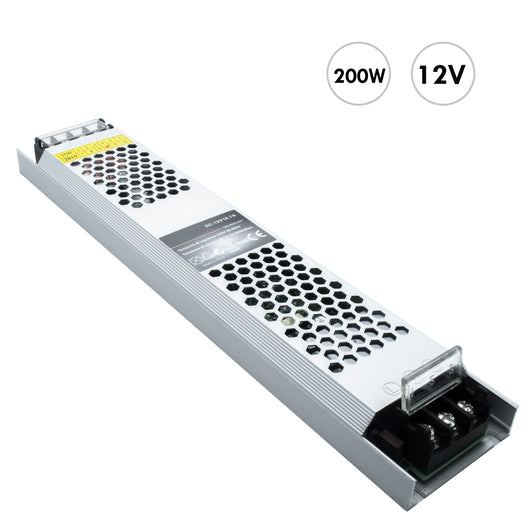 Alimentatore slim 200W trasformatore da 230V a 12V videosorveglianza LED 16.7A strisce led