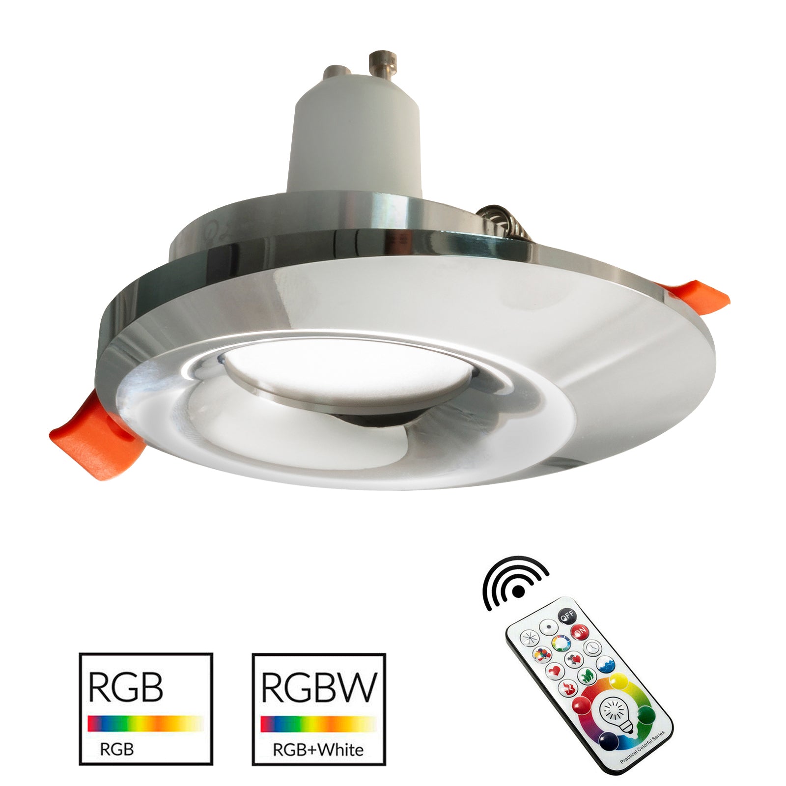 Faretto cromato LED RGB GU10 multicolore incasso 65mm effetti luce colorata 230V LUCE RGBW